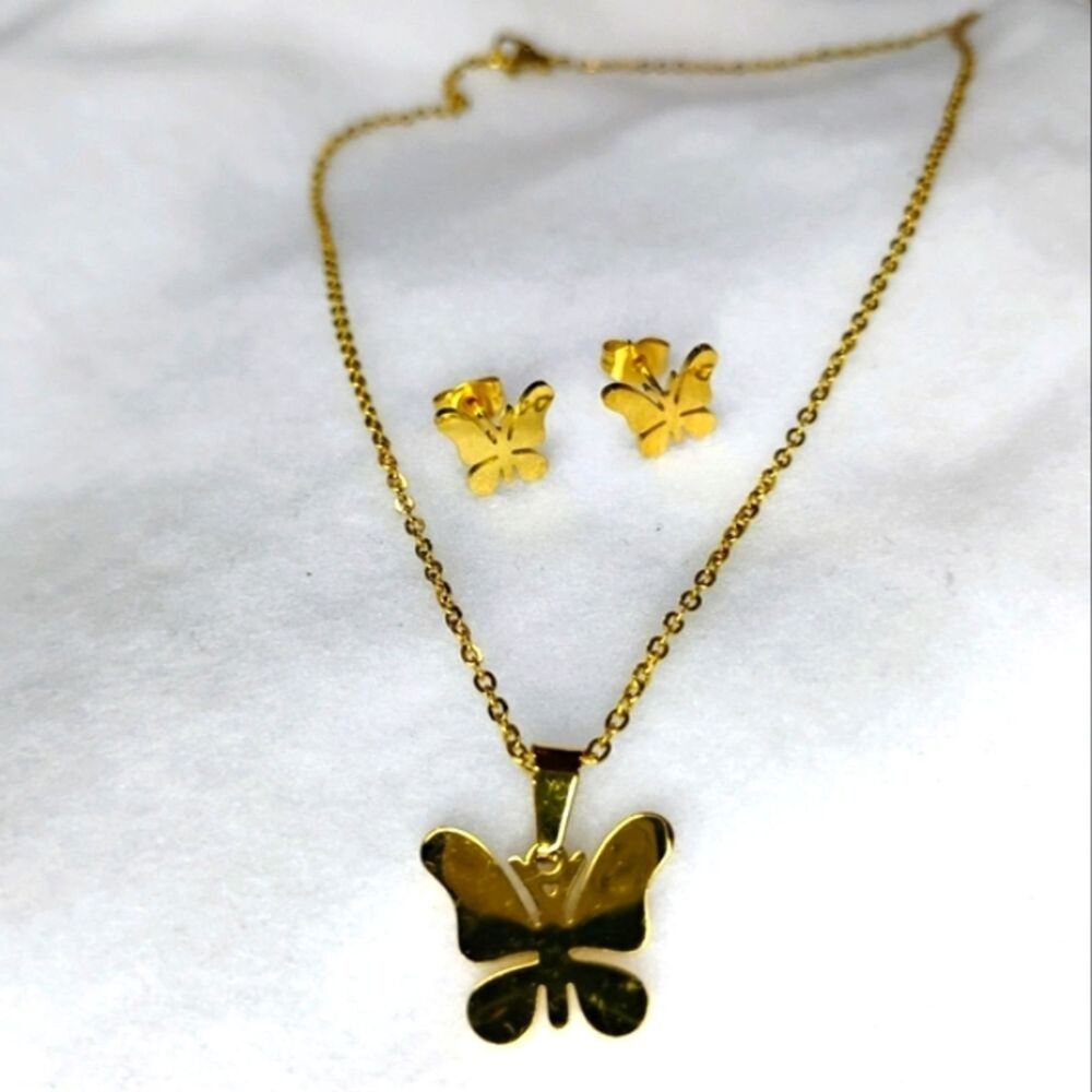 Gold Butterfly Necklace and Earring Set